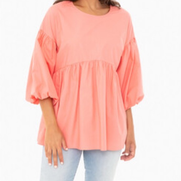 Pomander Place Size S Coral Camilla Blouse Pink Puff Sleeve Blouse - Picture 1 of 10